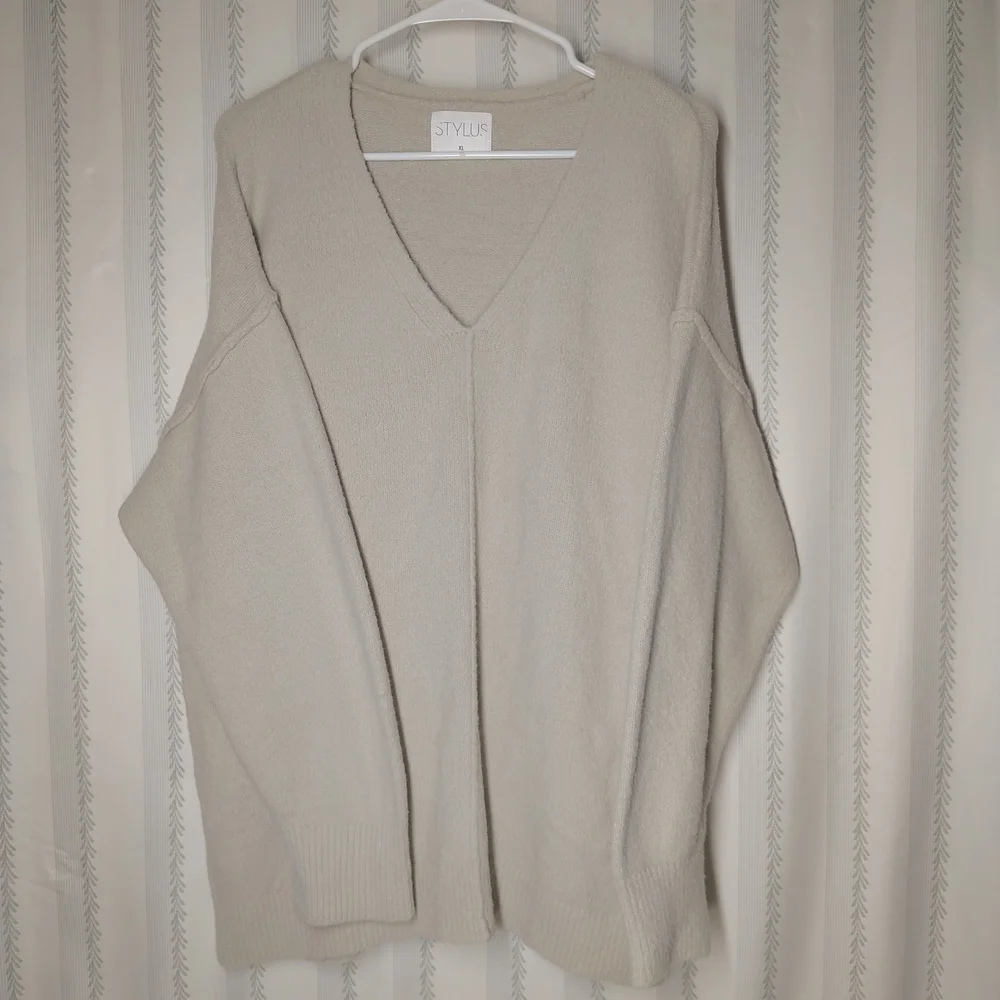 Stylus Soft Beige V-Neck Sweater - Picture 1 of 4